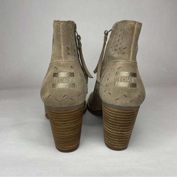 Toms Heels Majorca Peep Toe Suede Taupe Tan Booties Size 9 W - Picture 4 of 9